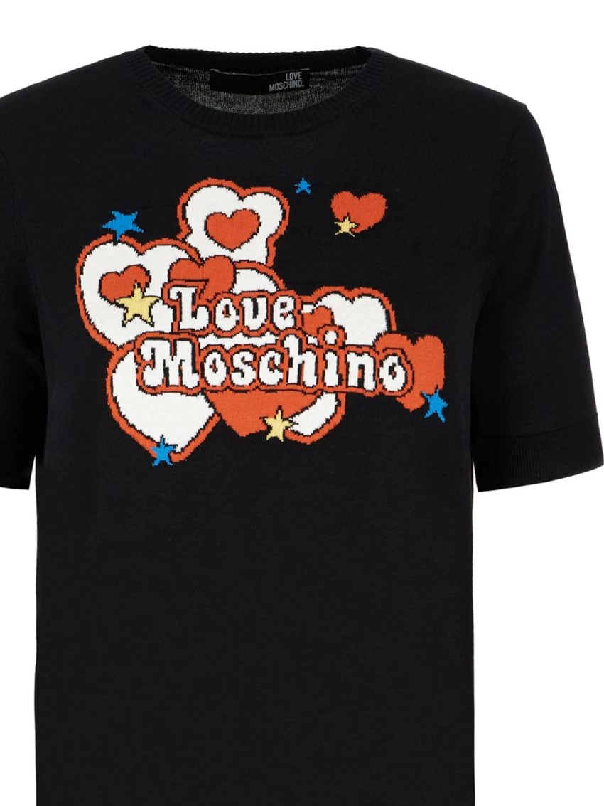 Women Moschino intarsia T-shirt Love knit-logo 0319